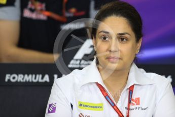 World © Octane Photographic Ltd. F1 Hungarian GP FIA Personnel Press Conference, Hungaroring, Hungary. Friday 22nd July 2016. Monisha Kaltenborn – Sauber F1 Team – Team Principal. Digital Ref : 1643LB1D2509