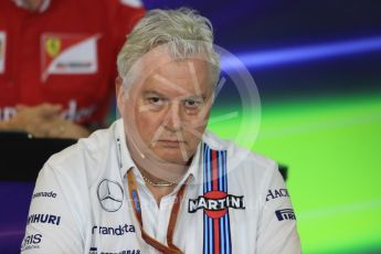 World © Octane Photographic Ltd. F1 Hungarian GP FIA Personnel Press Conference, Hungaroring, Hungary. Friday 22nd July 2016. Pat Symonds – Williams Martini Racing Chief Technical Officer. Digital Ref : 1643LB1D2593