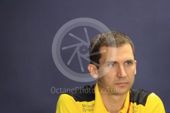 World © Octane Photographic Ltd. F1 Hungarian GP FIA Personnel Press Conference, Hungaroring, Hungary. Friday 22nd July 2016 Remi Taffin – Renault Sport F1 Team Engine Technical Director. Digital Ref : 1643LB1D2612