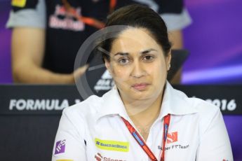 World © Octane Photographic Ltd. F1 Hungarian GP FIA Personnel Press Conference, Hungaroring, Hungary. Friday 22nd July 2016. Monisha Kaltenborn – Sauber F1 Team – Team Principal. Digital Ref : 1643LB1D2763