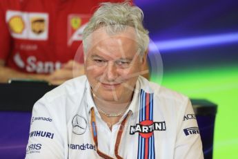 World © Octane Photographic Ltd. F1 Hungarian GP FIA Personnel Press Conference, Hungaroring, Hungary. Friday 22nd July 2016. Pat Symonds – Williams Martini Racing Chief Technical Officer. Digital Ref : 1643LB1D2769