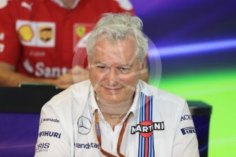 World © Octane Photographic Ltd. F1 Hungarian GP FIA Personnel Press Conference, Hungaroring, Hungary. Friday 22nd July 2016. Pat Symonds – Williams Martini Racing Chief Technical Officer. Digital Ref : 1643LB1D2770