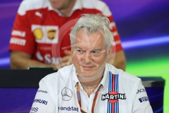 World © Octane Photographic Ltd. F1 Hungarian GP FIA Personnel Press Conference, Hungaroring, Hungary. Friday 22nd July 2016. Pat Symonds – Williams Martini Racing Chief Technical Officer. Digital Ref : 1643LB1D2786