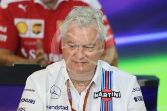 World © Octane Photographic Ltd. F1 Hungarian GP FIA Personnel Press Conference, Hungaroring, Hungary. Friday 22nd July 2016. Pat Symonds – Williams Martini Racing Chief Technical Officer. Digital Ref : 1643LB1D2800