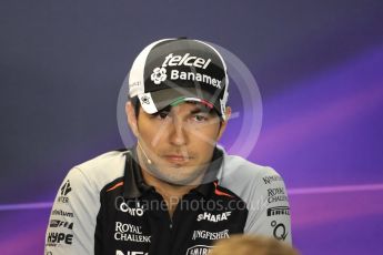 World © Octane Photographic Ltd. F1 British GP FIA Drivers’ Press Conference, Hungaroring, Hungary. Thursday 21st July 2016. Sahara Force India - Sergio Perez. Digital Ref :1635LB1D0009