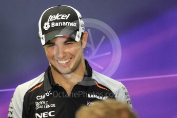 World © Octane Photographic Ltd. F1 British GP FIA Drivers’ Press Conference, Hungaroring, Hungary. Thursday 21st July 2016. Sahara Force India - Sergio Perez. Digital Ref :1635LB1D0027