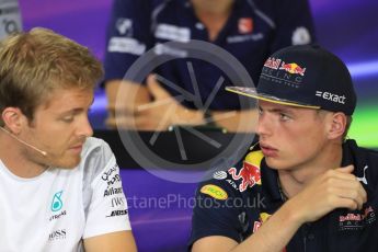 World © Octane Photographic Ltd. F1 British GP FIA Drivers’ Press Conference, Hungaroring, Hungary. Thursday 21st July 2016. Mercedes AMG Petronas – Nico Rosberg and Red Bull Racing – Max Verstappen. Digital Ref :1635LB1D0058