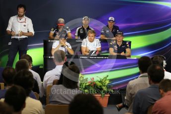 World © Octane Photographic Ltd. F1 British GP FIA Drivers’ Press Conference, Hungaroring, Hungary. Thursday 21st July 2016. Sauber F1 Team – Marcus Ericsson, Williams Martini Racing – Felipe Massa, Sahara Force India - Sergio Perez, Mercedes AMG Petronas – Nico Rosberg, Scuderia Toro Rosso – Carlos Sainz and Red Bull Racing – Max Verstappen. Digital Ref :1635LB1D0489