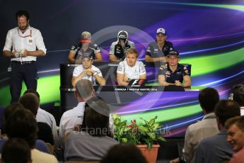 World © Octane Photographic Ltd. F1 British GP FIA Drivers’ Press Conference, Hungaroring, Hungary. Thursday 21st July 2016. Sauber F1 Team – Marcus Ericsson, Williams Martini Racing – Felipe Massa, Sahara Force India - Sergio Perez, Mercedes AMG Petronas – Nico Rosberg, Scuderia Toro Rosso – Carlos Sainz and Red Bull Racing – Max Verstappen. Digital Ref :1635LB1D0501