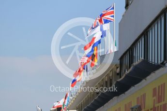 World © Octane Photographic Ltd. International flags flying. Thursday 21st July 2016, F1 Hungarian GP Paddock, Hungaroring, Hungary. Digital Ref : 1636CB1D5361