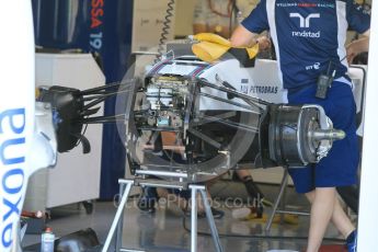 World © Octane Photographic Ltd. Williams Martini Racing, Williams Mercedes FW38. Thursday 21st July 2016, F1 Hungarian GP Pitlane, Hungaroring, Hungary. Digital Ref : 1636CB1D5372