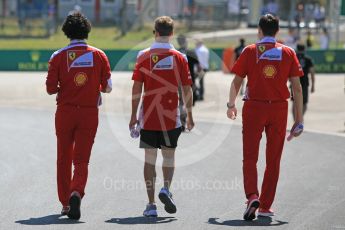 World © Octane Photographic Ltd. Scuderia Ferrari SF16-H – Sebastian Vettel with Riccardo Adami (Race Engineer) and Edoardo Brosco (Vehicle Dynamicist). Thursday 21st July 2016, F1 Hungarian GP trackwalk, Hungaroring, Hungary. Digital Ref :1636CB1D5492