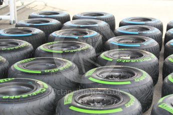 World © Octane Photographic Ltd. Pirelli Wet and Intermediate tyres (Green and Blue). Thursday 21st July 2016, F1 Hungarian GP Pitlane, Hungaroring, Hungary. Digital Ref :1636CB1D5600