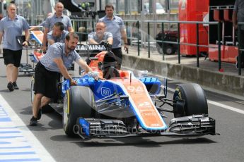 World © Octane Photographic Ltd. Manor Racing MRT05 - Pascal Wehrlein. Thursday 21st July 2016, F1 Hungarian GP Pitlane, Hungaroring, Hungary. Digital Ref :1636CB1D5627