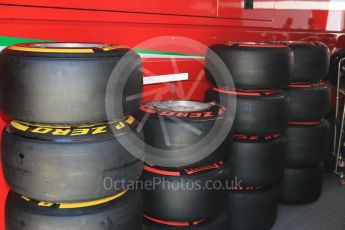 World © Octane Photographic Ltd. Scuderia Ferrari SF16-H tyres. Thursday 21st July 2016, F1 Hungarian GP Pitlane, Hungaroring, Hungary. Digital Ref : 1636CB5D6302