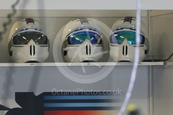 World © Octane Photographic Ltd. Williams Martini Racing, Pit Crew Helmets. Thursday 21st July 2016, F1 Hungarian GP Pitlane, Hungaroring, Hungary. Digital Ref :1636CB5D6326