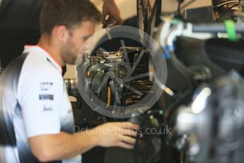 World © Octane Photographic Ltd. Williams Martini Racing, Williams Mercedes FW38. Thursday 21st July 2016, F1 Hungarian GP Pitlane, Hungaroring, Hungary. Digital Ref :1636CB5D6376