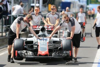 World © Octane Photographic Ltd. Haas F1 Team VF-16 – Romain Grosjean. Thursday 21st July 2016, F1 Hungarian GP Paddock, Hungaroring, Hungary. Digital Ref :1636CB5D6435