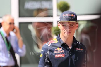 World © Octane Photographic Ltd. Red Bull Racing RB12 – Max Verstappen. Thursday 21st July 2016, F1 Hungarian GP Paddock, Hungaroring, Hungary. Digital Ref :1636CB5D6457