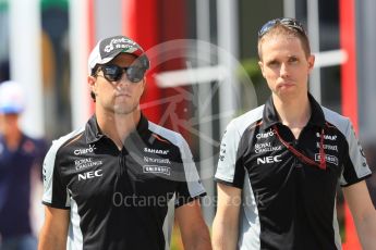 World © Octane Photographic Ltd. Sahara Force India VJM09 - Sergio Perez. Thursday 21st July 2016, F1 Hungarian GP Paddock, Hungaroring, Hungary. Digital Ref :1636CB5D6479