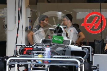 World © Octane Photographic Ltd. Haas F1 Team VF-16. Thursday 21st July 2016, F1 Hungarian GP Pitlane, Hungaroring, Hungary. Digital Ref : 1636LB1D0408