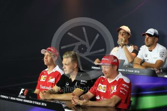 World © Octane Photographic Ltd. F1 Italian GP FIA Drivers’ Press Conference, Monza, Italy. Thursday 1st September 2016. McLaren Honda – Jenson Button, Haas F1 Team - Esteban Gutierrez, Renault Sport F1 Team - Kevin Magnussen, Scuderia Ferrari – Kimi Raikkonen, and Scuderia Ferrari – Sebastian Vettel. Digital Ref : 1695LB2D5421