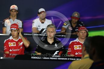 World © Octane Photographic Ltd. F1 Italian GP FIA Drivers’ Press Conference, Monza, Italy. Thursday 1st September 2016. McLaren Honda – Jenson Button, Haas F1 Team - Esteban Gutierrez, Renault Sport F1 Team - Kevin Magnussen, Scuderia Ferrari – Kimi Raikkonen, Scuderia Toro Rosso – Carlos Sainz and Scuderia Ferrari – Sebastian Vettel. Digital Ref : 1695LB2D5468