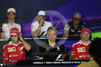 World © Octane Photographic Ltd. F1 Italian GP FIA Drivers’ Press Conference, Monza, Italy. Thursday 1st September 2016. McLaren Honda – Jenson Button, Haas F1 Team - Esteban Gutierrez, Renault Sport F1 Team - Kevin Magnussen, Scuderia Ferrari – Kimi Raikkonen, Scuderia Toro Rosso – Carlos Sainz and Scuderia Ferrari – Sebastian Vettel. Digital Ref : 1695LB2D5473