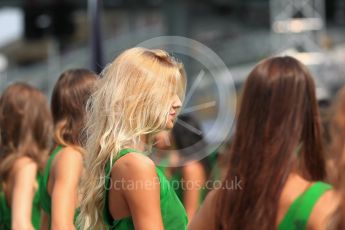 World © Octane Photographic Ltd. Heineken grid girls. Sunday 4th September 2016, F1 Italian GP Drivers’ Parade, Monza, Italy. Digital Ref :1709LB1D0123