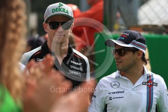 World © Octane Photographic Ltd. Sahara Force India VJM09 - Nico Hulkenberg and Williams Martini Racing, Williams Mercedes FW38 – Felipe Massa. Sunday 4th September 2016, F1 Italian GP Drivers’ Parade, Monza, Italy. Digital Ref :1709LB1D0167