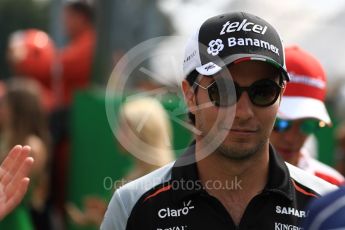 World © Octane Photographic Ltd. Sahara Force India VJM09 - Sergio Perez. Sunday 4th September 2016, F1 Italian GP Drivers’ Parade, Monza, Italy. Digital Ref :1709LB1D0200