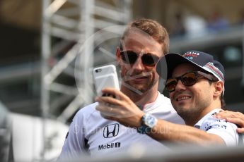 World © Octane Photographic Ltd. Williams Martini Racing, Williams Mercedes FW38 – Felipe Massa and McLaren Honda MP4-31 – Jenson Button. Sunday 4th September 2016, F1 Italian GP Drivers’ Parade, Monza, Italy. Digital Ref :1709LB1D0239