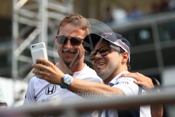 World © Octane Photographic Ltd. Williams Martini Racing, Williams Mercedes FW38 – Felipe Massa and McLaren Honda MP4-31 – Jenson Button. Sunday 4th September 2016, F1 Italian GP Drivers’ Parade, Monza, Italy. Digital Ref :1709LB1D0246