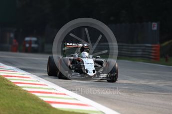 World © Octane Photographic Ltd. Sahara Force India VJM09 Development Driver – Alfonso Celis. Friday 2nd September 2016, F1 Italian GP Practice 1, Monza, Italy. Digital Ref :1697LB1D5009