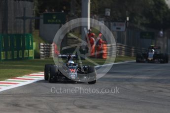 World © Octane Photographic Ltd. McLaren Honda MP4-31 – Fernando Alonso and Sauber F1 Team C35 – Felipe Nasr. Friday 2nd September 2016, F1 Italian GP Practice 1, Monza, Italy. Digital Ref :1697LB1D5085