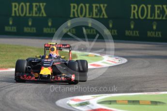 World © Octane Photographic Ltd. Red Bull Racing RB12 – Max Verstappen. Friday 2nd September 2016, F1 Italian GP Practice 1, Monza, Italy. Digital Ref :1697LB1D5799