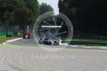 World © Octane Photographic Ltd. Mercedes AMG Petronas W07 Hybrid – Lewis Hamilton and Manor Racing MRT05 - Pascal Wehrlein. Friday 2nd September 2016, F1 Italian GP Practice 1, Monza, Italy. Digital Ref :1697LB2D5896