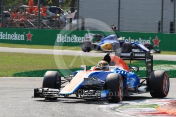World © Octane Photographic Ltd. Manor Racing MRT05 - Pascal Wehrlein and Sauber F1 Team C35 – Marcus Ericsson. Saturday 3rd September 2016, F1 Italian GP Qualifying, Monza, Italy. Digital Ref :1705LB1D8297
