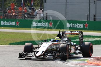 World © Octane Photographic Ltd. Sahara Force India VJM09 - Sergio Perez. Saturday 3rd September 2016, F1 Italian GP Qualifying, Monza, Italy. Digital Ref :1705LB1D8460