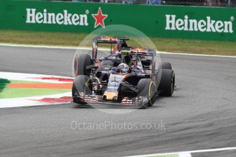 World © Octane Photographic Ltd. Scuderia Toro Rosso STR11 – Carlos Sainz and Daniil Kvyat. Sunday 4th September 2016, F1 Italian GP Race, Monza, Italy. Digital Ref :1710LB1D0353