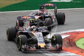 World © Octane Photographic Ltd. Scuderia Toro Rosso STR11 – Carlos Sainz and Daniil Kvyat. Sunday 4th September 2016, F1 Italian GP Race, Monza, Italy. Digital Ref :1710LB1D0363
