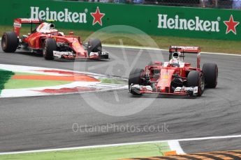 World © Octane Photographic Ltd. Scuderia Ferrari SF16-H – Sebastian Vettel and Kimi Raikkonen. Sunday 4th September 2016, F1 Italian GP Race, Monza, Italy. Digital Ref :1710LB1D0404