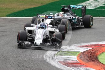 World © Octane Photographic Ltd. Williams Martini Racing, Williams Mercedes FW38 – Valtteri Bottas and Mercedes AMG Petronas W07 Hybrid – Lewis Hamilton. Sunday 4th September 2016, F1 Italian GP Race, Monza, Italy. Digital Ref :1710LB1D0416