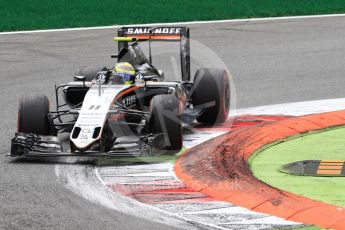 World © Octane Photographic Ltd. Sahara Force India VJM09 - Sergio Perez. Sunday 4th September 2016, F1 Italian GP Race, Monza, Italy. Digital Ref :1710LB1D0494