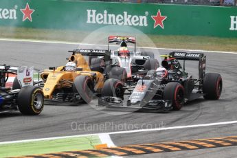 World © Octane Photographic Ltd. Renault Sport F1 Team RS16 - Kevin Magnussen, McLaren Honda MP4-31 – Jenson Button and Haas F1 Team VF-16 - Esteban Gutierrez. Sunday 4th September 2016, F1 Italian GP Race, Monza, Italy. Digital Ref :1710LB1D0530