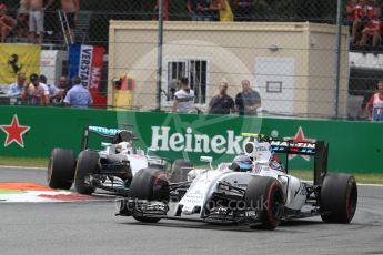 World © Octane Photographic Ltd. Williams Martini Racing, Williams Mercedes FW38 – Valtteri Bottas and Mercedes AMG Petronas W07 Hybrid – Lewis Hamilton. Sunday 4th September 2016, F1 Italian GP Race, Monza, Italy. Digital Ref :1710LB1D0583