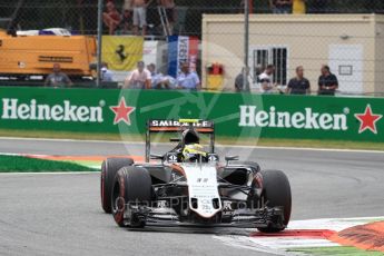 World © Octane Photographic Ltd. Sahara Force India VJM09 - Sergio Perez. Sunday 4th September 2016, F1 Italian GP Race, Monza, Italy. Digital Ref :1710LB1D0608