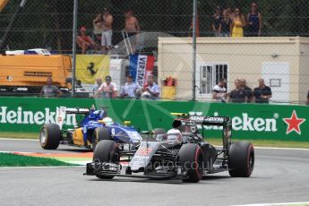World © Octane Photographic Ltd. McLaren Honda MP4-31 – Jenson Button and Sauber F1 Team C35 – Marcus Ericsson. Sunday 4th September 2016, F1 Italian GP Race, Monza, Italy. Digital Ref :1710LB1D0670