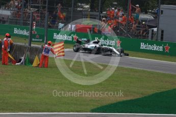 World © Octane Photographic Ltd. Mercedes AMG Petronas W07 Hybrid – Nico Rosberg and slippery track flag. Sunday 4th September 2016, F1 Italian GP Race, Monza, Italy. Digital Ref :1710LB2D6906