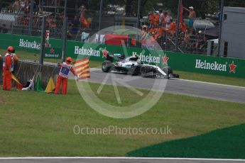 World © Octane Photographic Ltd. Mercedes AMG Petronas W07 Hybrid – Nico Rosberg and slippery track flag. Sunday 4th September 2016, F1 Italian GP Race, Monza, Italy. Digital Ref :1710LB2D6906